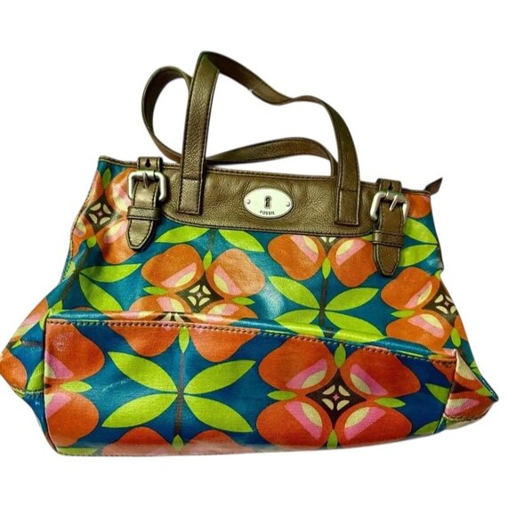 Fossil Floral Canvas With Leather  handles Shoulder Bag - Picture 1 of 3